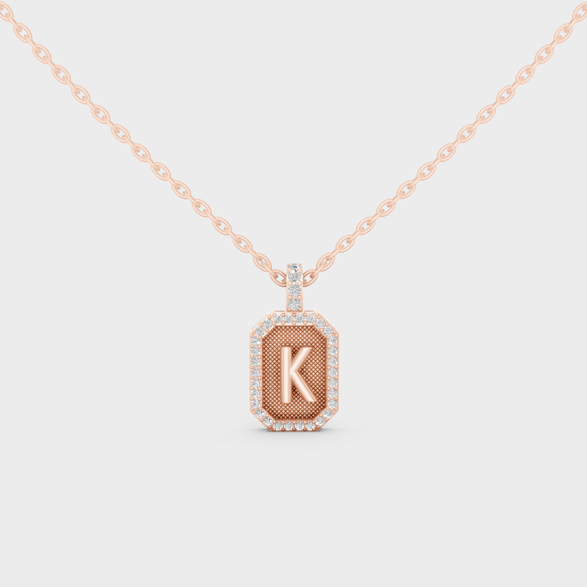 Chic Blush Pink "K" Alphabet Lab Grown Diamond Pendant in Solid 14K Rose Gold